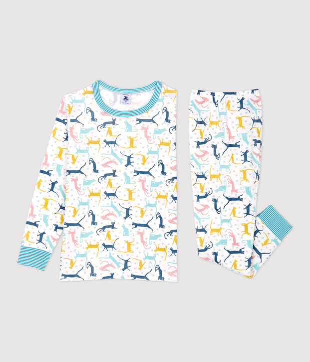 Unisex Cat Print Cotton/Lyocell Pyjamas white/multicolor